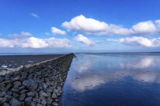 The Wadden Sea, East Frisia, between Bensersiel and Neuharlingersiel, Breakwater behind the dyke,