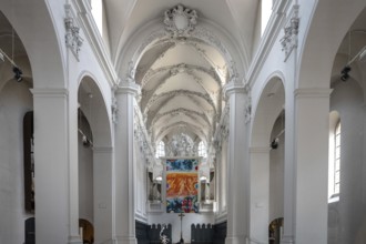 Chancel with luminous altarpiece created by the painter Jacques Gassmann, Heavenly Jerusalem 2011,