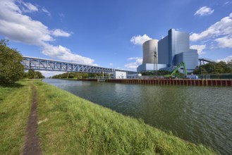 Datteln 4 coal-fired power station and Dortmund-Ems Canal near Datteln, Ruhr area, Recklinghausen