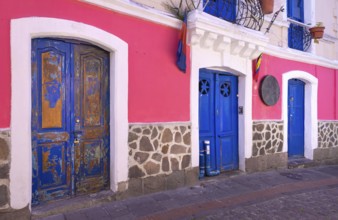 Old Town in Quito, Ecuador. Colonial colorful scenic historic city center streets