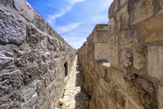 Jerusalem, Israel, scenic ramparts walk over walls of Old City with panoramic skyline views, Asia