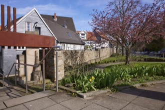 Town wall with half-timbered houses in Hattingen, Ennepe-Ruhr district, North Rhine-Westphalia,