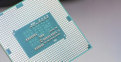 Close up of contacts of a computer microprocessor