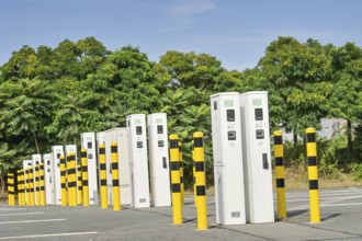 Empty charging station for electric cars, car park at the Opel plant, Rüsselsheim, Hesse, Germany,