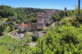 View of Haigerloch, lower town, Eyach valley, houses, roofs, rocky town, baroque gem, Haigerloch,