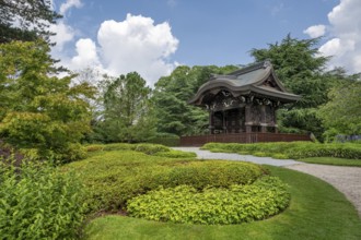 Wooden building with ornate carvings, Japanese Gateway or Japanese Tor tor, Royal Botanic Gardens