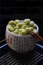 Edamame, unripe soya beans in shell, Glycine max