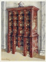 Furniture around the turn of the century 1900, Double chest of drawers in red and gilt lacquer, Red