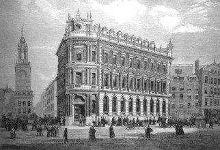 The Depository Bank in London, England, in 1880, Historical, digital reproduction of an original