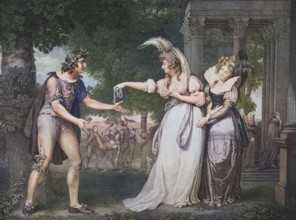 As you like it. Act I. Scene II. Lawn in front of the Duke's palace. Rosalind, Celia and Orlando.