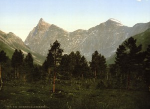 Hornindalsrokken, the highest elevation in Hornindal, Norway, View from 1885, Historical, digitally