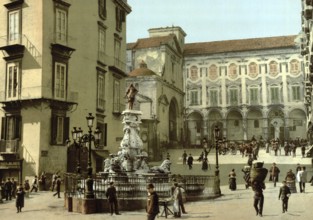 Piazetta Monteoliveto, Neapel, Italien / Naples, Italy, Historic, digitally restored reproduction