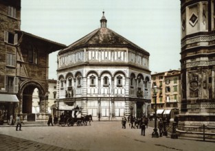 The Baptistery, Florence, Italy, Historical, digitally restored reproduction from a 19th century