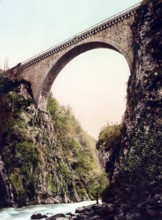 Pont Napoléon, in Luz-Saint-Sauveur in the Occitanie region, France, 1890, Historical, digitally