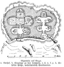 Phoenician temple Ggantija on Gozo, Mediterranean island, Malta, historical illustration 1880,