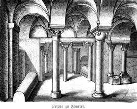 Crypt of Jouarre, Abbey of Notre-Dame de Jouarre, France, historical illustration 1880, Europe