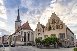 The town hall and the Church of Our Lady in moated castle am Inn, Bavaria, Germany, Europe