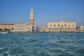 View from the water on doges Place and church 'San Marco' in Venice on a sunny day in winter,