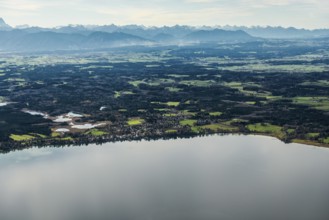 Aerial view, bird's eye view, Lake Starnberg, Upper Bavaria, Bavaria, Germany, Europe