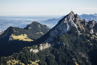 Aerial view, bird's eye view, summit of the Wendelstein, Mangfall mountains, Upper Bavaria,