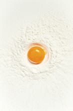 Flour, with egg yolk, texture, food background, top view, pasta, no people