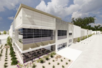 Beautiful new contemporary commercial office building. 3D rendering.