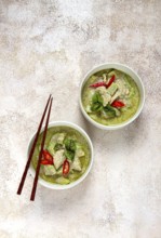 Green curry with chicken, traditional Thai cuisine, Asian food, homemade, no people