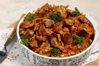 Bigos, bigus is a national Polish dish, made of cabbage and meat, stewed, homemade, no people