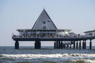 Waves in front of the pier, Heringsdorf, Usedom Island, Baltic Sea, Mecklenburg-Western Pomerania,