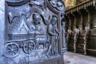 Wood carving on the choir of the monastery church, Maulbronn Monastery, Maulbronn,