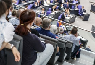 Visitors on a tribune in the plenary chamber of the German Bundestag, Berlin, 13 June 2024, Berlin,