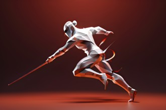 Abstract digital render a fencer morphing into fluid shapes, AI generated, Paris, Paris, Olympic