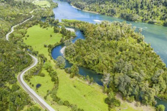 Aerial view of river Rio Palena between La Junta and Puerto Raul Marin Balmaceda, Patagonia, Chile,