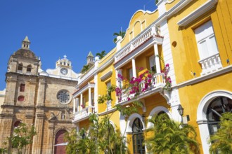 Famous colonial Cartagena Walled City (Cuidad Amurrallada) and its colorful buildings in historic