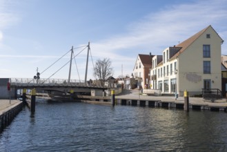 Swing bridge, Königstuhl, Malchower See, Malchow, island town, Mecklenburg Lake District,