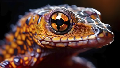 Close up on the wrinkled skin of a salamander with intricate patterns and vibrant hues, AI