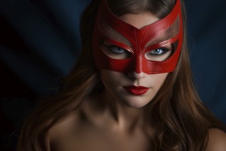 Woman with red superhero mask. KI generiert, generiert, AI generated
