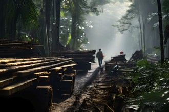 Destructive act of fire clearing within the amazon rainforest, AI generated