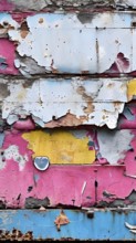 Grunge ripped torn placard posters background in white, pink, blue and yellow colors, AI generated