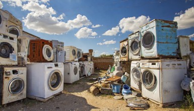 Symbolism, large junkyard with household appliances, scrap metal, AI-generated, AI-generated, AI