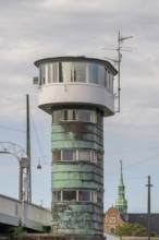 Bridge tower, Knippelsbro bascule bridge over the Inderhavnen or inner harbour, Christianshavn,