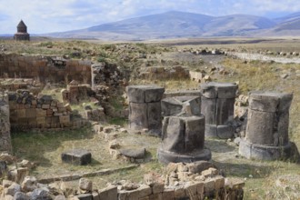 Columns of the Zoroastrian Fire temple, Ani Archaeological site, Kars, Turkey, Asia