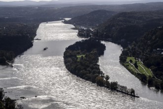 View of the Rhine, looking south, Nonnenwerth is an island on the Rhine between Rolandswerth and