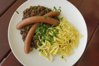 Swabian cuisine, traditional cuisine, home cooking, typical Swabian, hearty, lentils with spaetzle