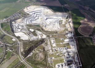 Bernburg, Saale, quarry, cement works, raw material, mining, aerial view, Saxony-Anhalt, Germany,