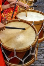 Rustic and colorful drums at the street carnival in the city of Recife, Recife, Pernambuco, Brazil,