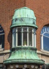 Bay window with cupola on house in Ystad, Skåne County, Sweden, Scandinavia, Europe