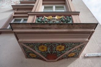 Historic bay window on a residential building, detail, Rottweil, Baden-Württemberg, Germany, Europe