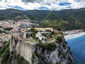 Scilla from a drone, Calabria, Italy, Europe