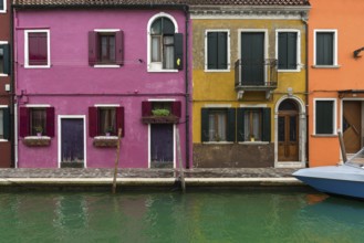 Colourful houses on the canal, Burano, Venice, Veneto, Italy, Europe